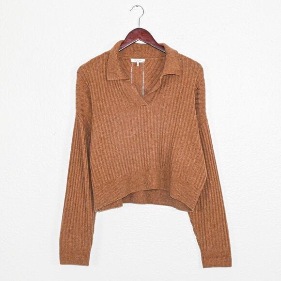 Rag & Bone NY Small Maxine Ribbed Polo Sweater in Camel Brown - Picture 6 of 10